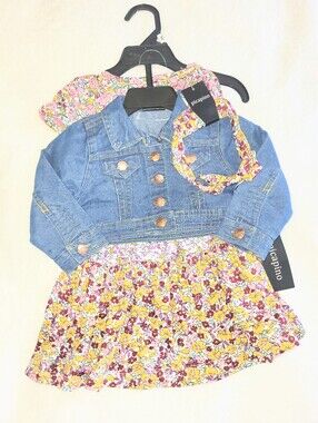 NWT Picapino 3 Piece Baby Girl Outfit Set Jean Jacket Fall 12 Months